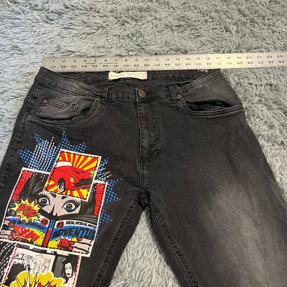 Spark Men’s Comic Black Jeans  38 x 32 - Picture 7 of 9